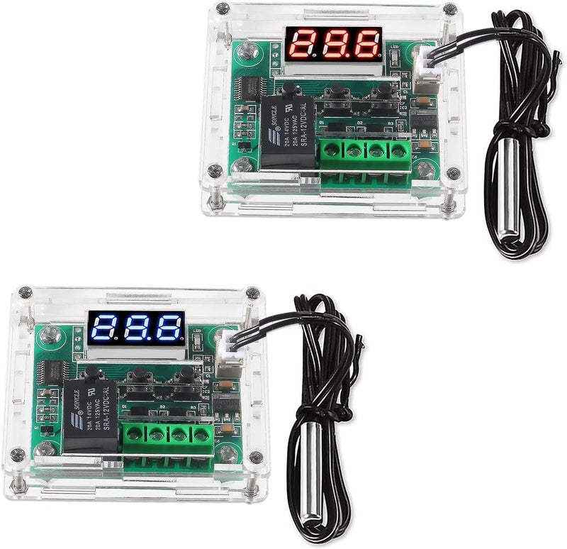 AEDIKO 2pcs W1209 DC 12V Digital Temperature Controller Board Digital Display Thermostat -50-110°C Electronic Temperature Temp Control Module Switch with Waterproof Case - Image 1